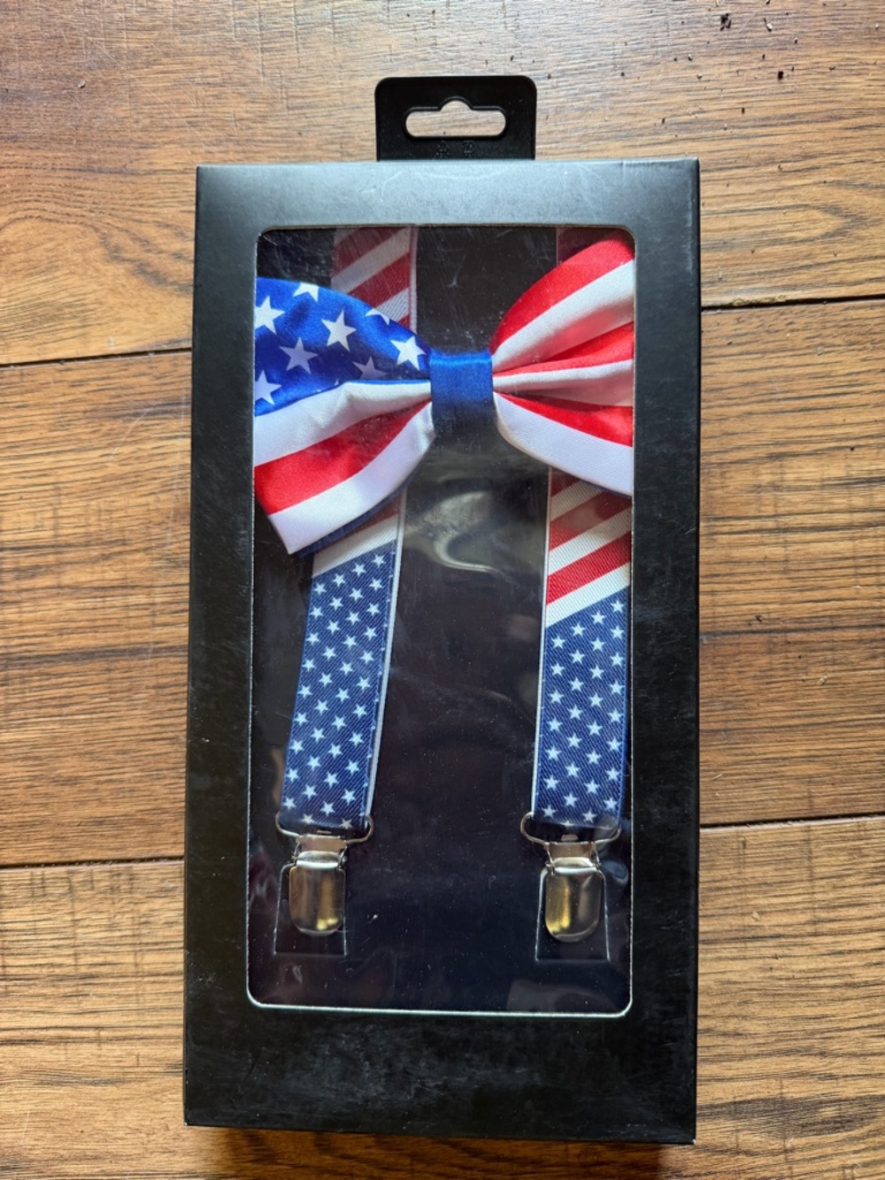 Patriotic American Flag Bow Tie & Suspenders Set - Red White & Blue
